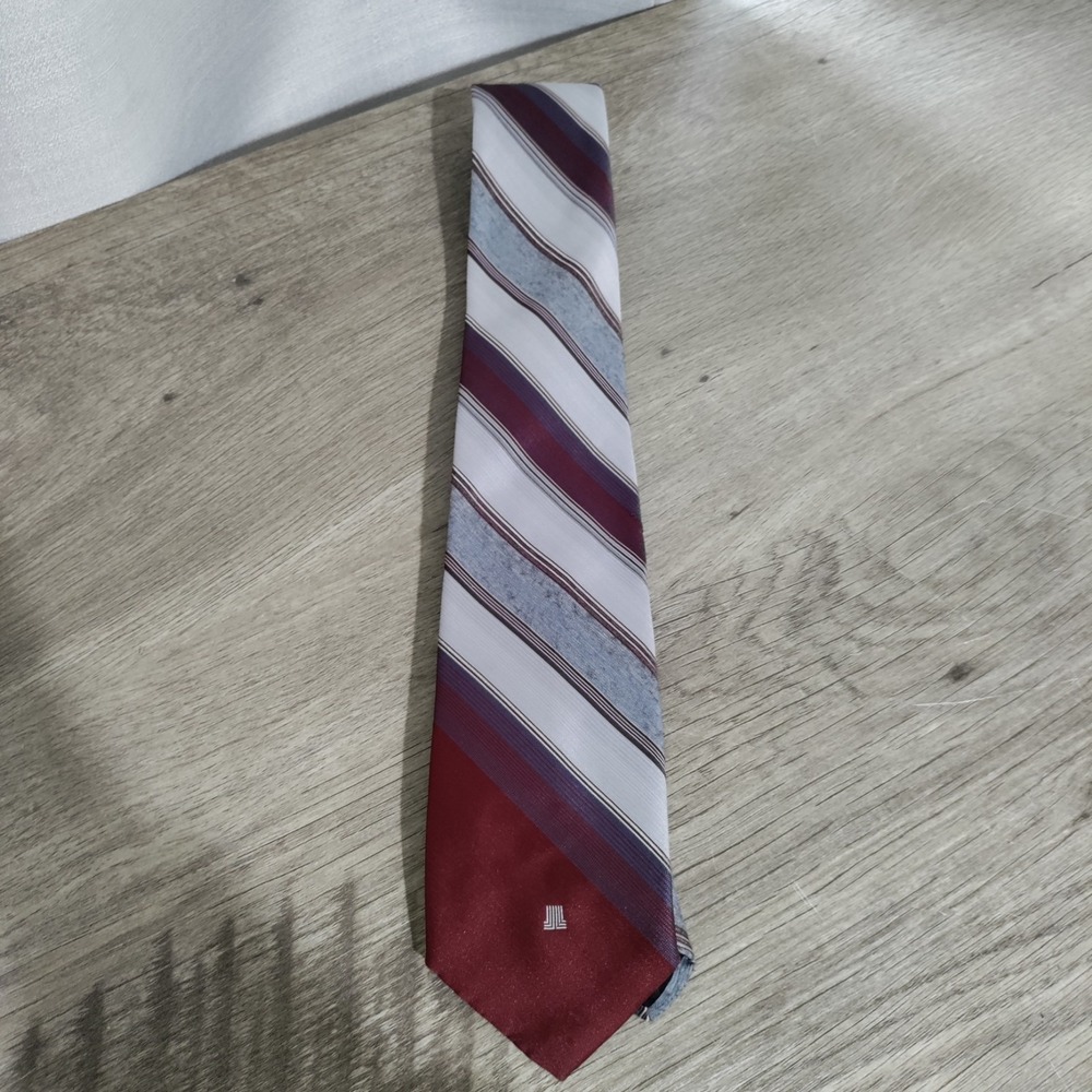 Vintage Lanvin Paris Neck Tie‎ Red Nad Gray  Striped